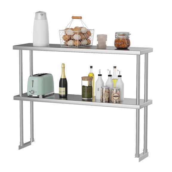 Stainless Steel Overshelf for Prep & Work Table Certified Commercial Stainless Steel Prep Table Heavy-Duty Kitchen Workstation with Adjustable Overshelves & Undershelf, Heavy Duty Storage Rack 480lb