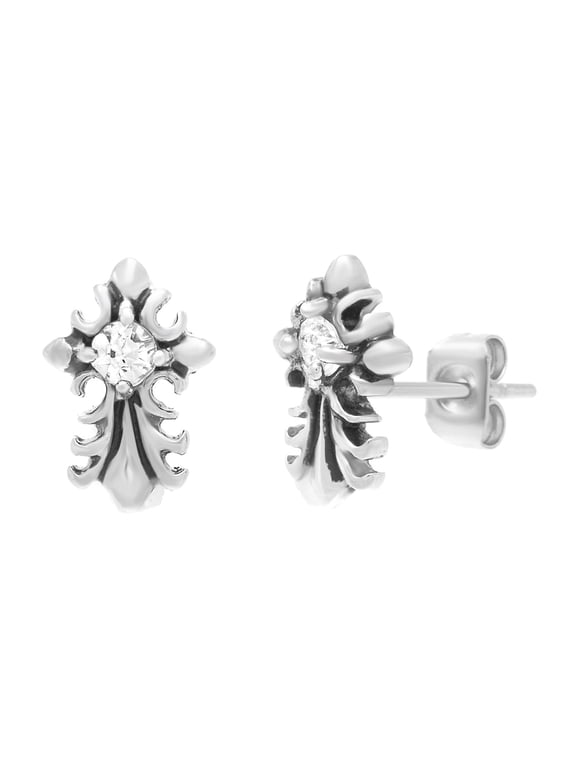 Oxidized Stainless Steel Cubic Zirconia Gothic Cross Stud Earrings