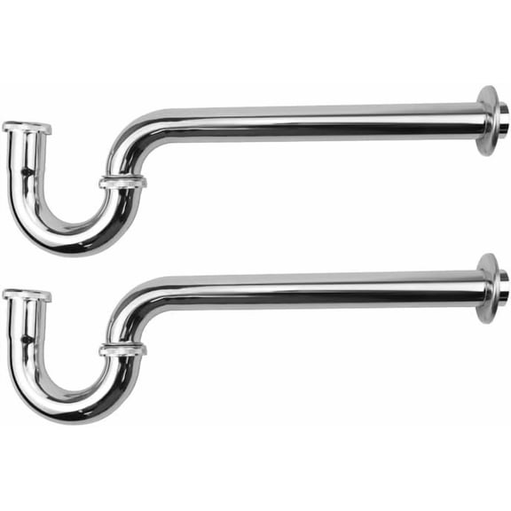 Stainless Steel P-Trap 1-1/2 Inch Bathroom Basin Sink Waste Trap with Reducing Washer Chrome Finish Silver 2 Pack