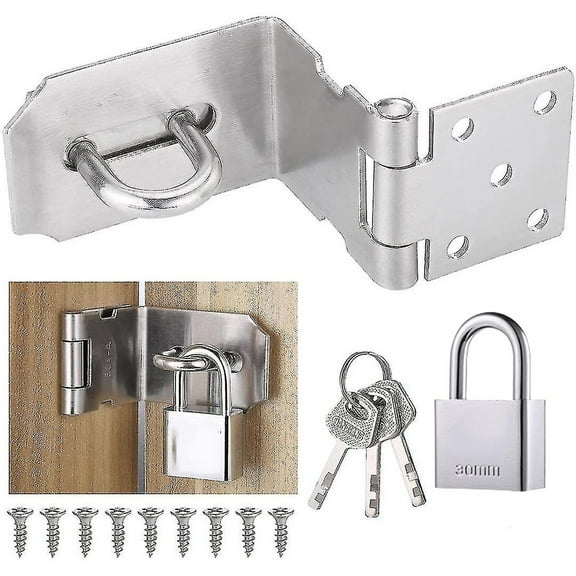 Stainless Steel Padlock Set Hasp Latch Lock 90 Degree Right Angle Anti-Theft Bolt With Screws Set Home Hardware