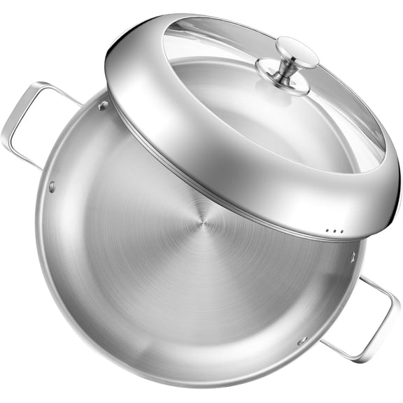 Stainless Steel Paella Pan with Lid - 14.5 Tri-Ply 18/10 Deep Paella Pan for 12, PFOA-Free, Fast Heating & Oven Safe 550F, All Stovetops & Outdoor Skillet