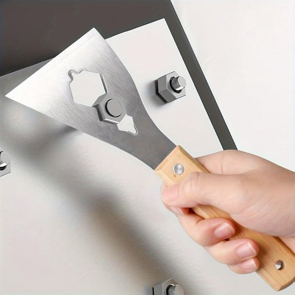 Stainless Steel Paint Scraper Tool With Wood Handle, Stiff Putty Knife For Removing Drywall Paint Caulk Wallpaper Drywall Scraper (Green*5, 5Pcs)