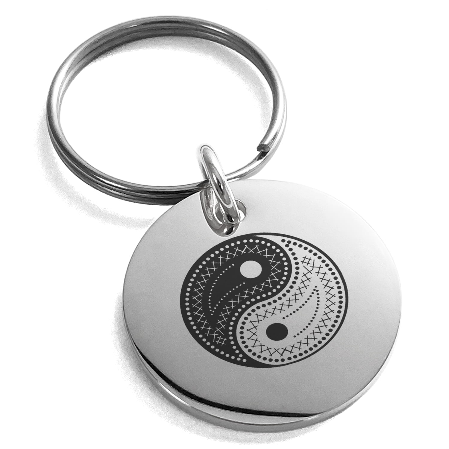 Stainless Steel Paisley Yin Yang Engraved Small Medallion Circle - Main Image
