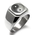 thumbnail image 1 of Stainless Steel Paisley Yin Yang Engraved Square Flat Top Biker Style Polished Signet Ring, 1 of 1