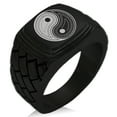 thumbnail image 1 of Stainless Steel Paisley Yin Yang Geometric Pattern Step-Down Biker Style Polished Ring, 1 of 1