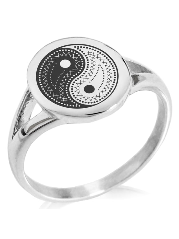 Stainless Steel Paisley Yin Yang Minimalist Oval Top Polished Statement Signet Ring