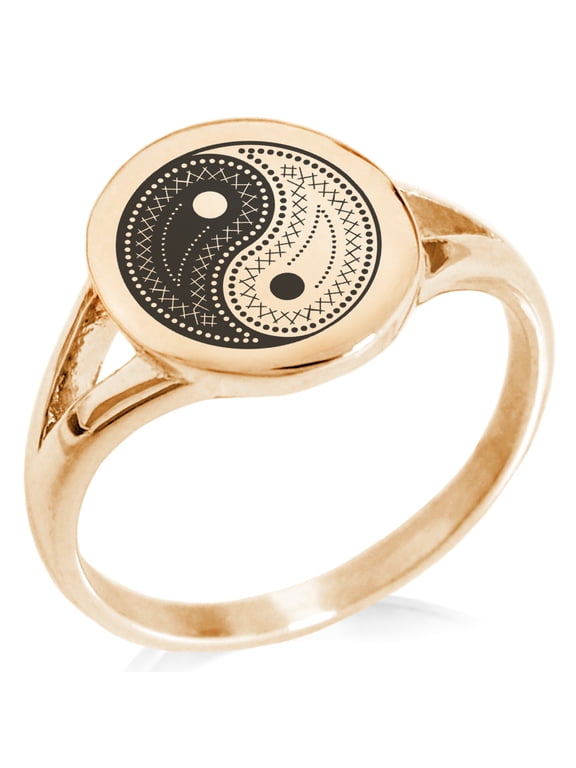 Stainless Steel Paisley Yin Yang Minimalist Oval Top Polished Statement Signet Ring