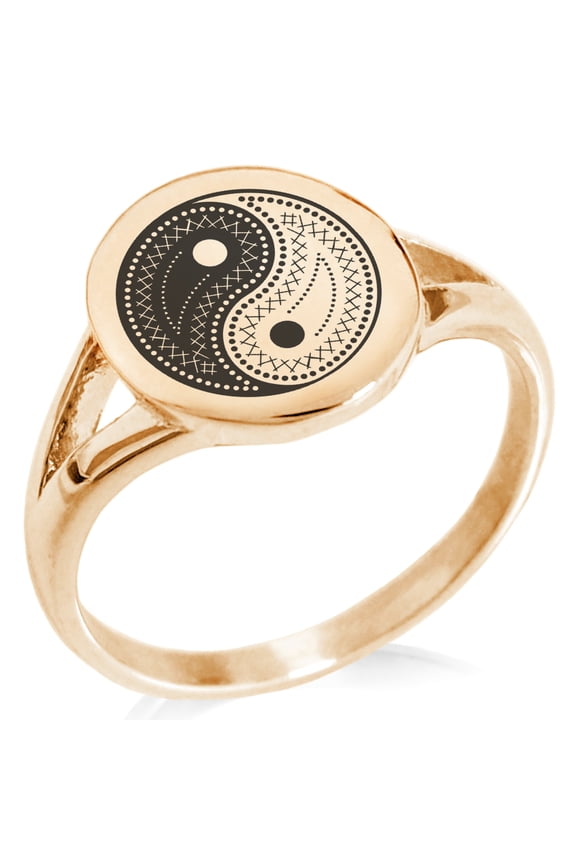 Stainless Steel Paisley Yin Yang Minimalist Oval Top Polished Statement Signet Ring