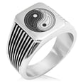 thumbnail image 1 of Stainless Steel Paisley Yin Yang Needle Stripe Pattern Biker Style Polished Ring, 1 of 1