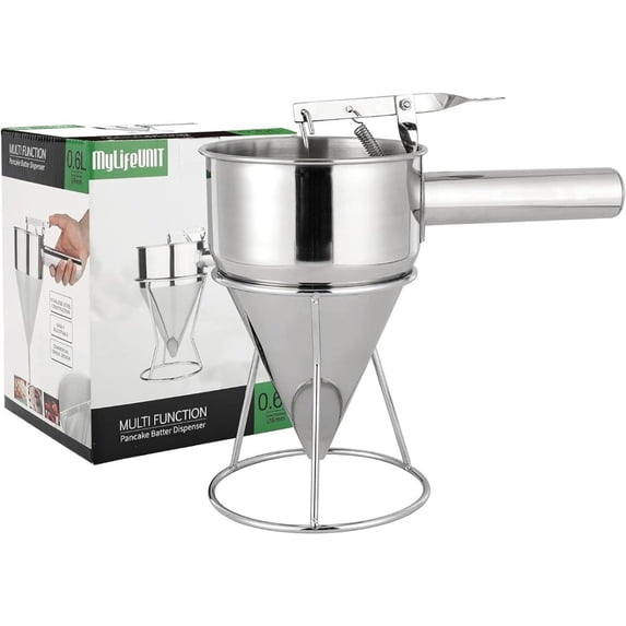 Stainless Steel Pancake Batter Dispenser, Funnel Dispenser with Stand for Takoyaki and Baking