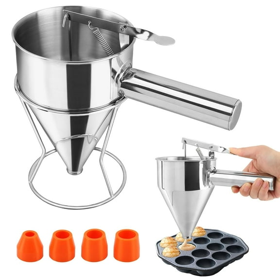 Stainless Steel Pancake Batter Dispenser with Squeeze Handle, Kitchen Funnel Tools, Pancake Dispenser for Pancakes, Cupcakes, Takoyaki and Baked Goods