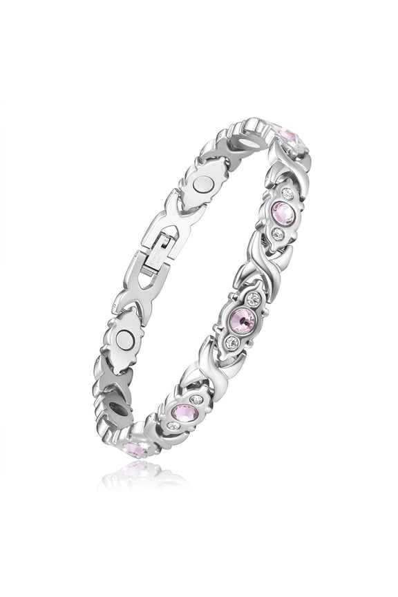 Stainless Steel Panther Chain Watch Band Bracelets with Light Rose & Crystal Rhinestone and Watch Band Clasps Stainless Steel Color 8-5/8 inch(22cm)