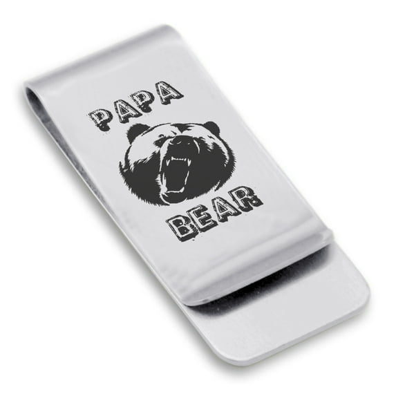Stainless Steel Papa Bear Classic Slim Money Clip Credit Card Holder