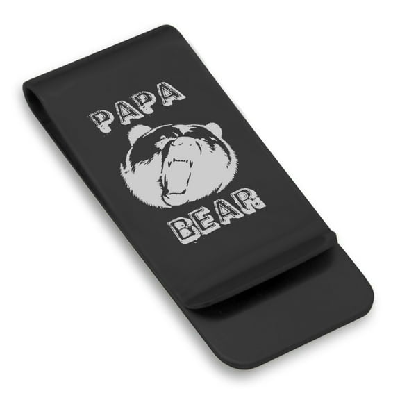 Stainless Steel Papa Bear Classic Slim Money Clip Credit Card Holder