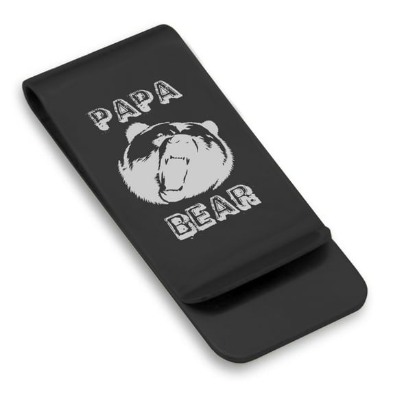 Stainless Steel Papa Bear Classic Slim Money Clip Credit Card Holder