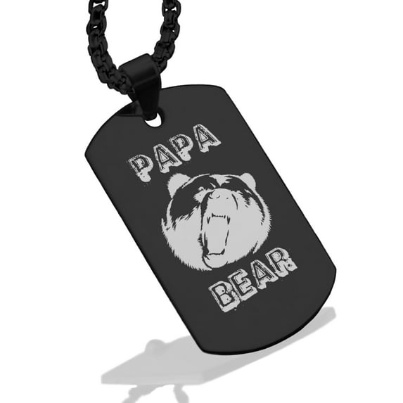 Stainless Steel Papa Bear Dog Tag Pendant Necklace
