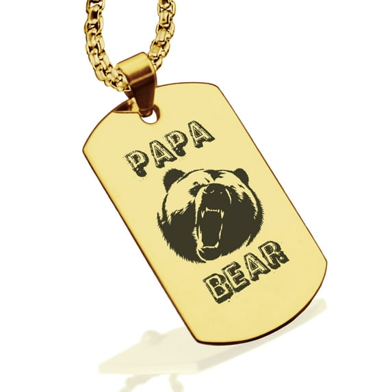 Stainless Steel Papa Bear Dog Tag Pendant Necklace