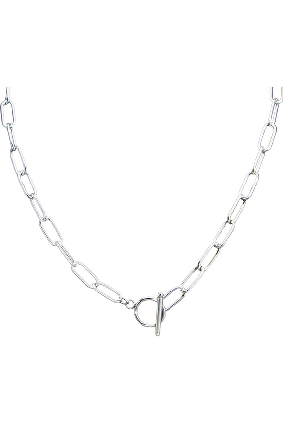 Stainless Steel Paper Clip Chain Necklace, Surgical Grade, Toggle Clasp, 6.8mm Wide Links, Chunky Layering Style