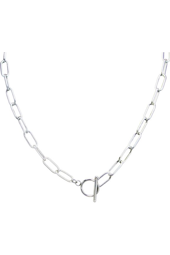 Stainless Steel Paper Clip Chain Necklace, Surgical Grade, Toggle Clasp, 6.8mm Wide Links, Chunky Layering Style