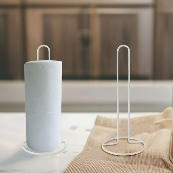 Stainless Steel Paper Towel Holder - Countertop Kitchen Organization Stand for Home Storage and Easy Access - White