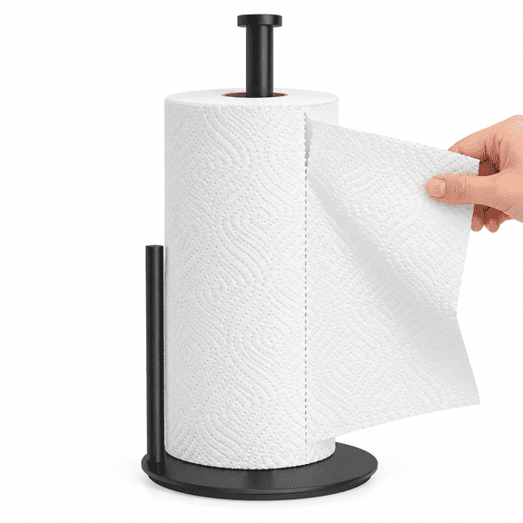 Countertop Paper Wowel Holder,Dual-Stand Paper Towel Rack,Non-Slip Base,Stainless Steel,for Kitchen Organization,Black/Silver