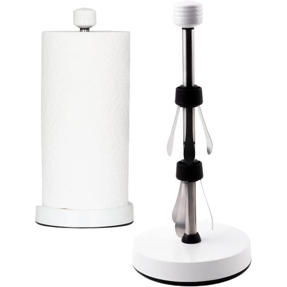 Stainless Steel Paper Towel Holder Easy One-Handed Operation - This Sturdy Weighted Paper Towel Dispenser Countertop Model Has Suction Cups and Holds All Paper Towel Rolls