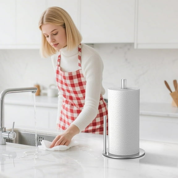 Stainless Steel Paper Towel Holder for Countertop | Weighted Base | No-Slip Design for Standard & Large Rolls | 1-Pack