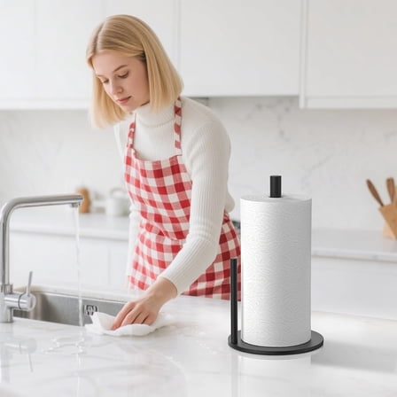 Stainless Steel Paper Towel Holder for Countertop | Weighted Base | No-Slip Design for Standard & Large Rolls | 1-Pack