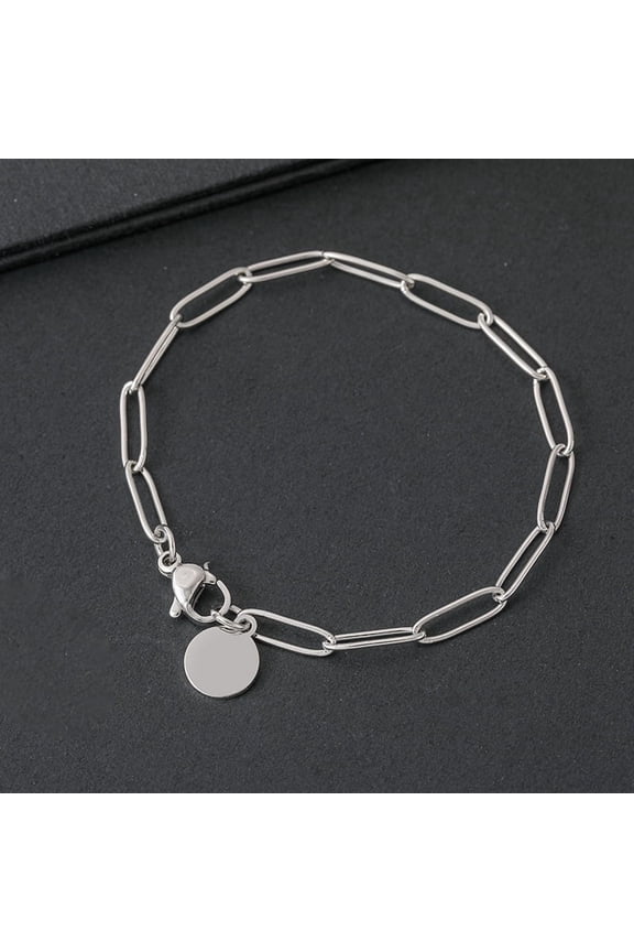 Stainless Steel Paperclip Chain Hip-Hop Series Minimalist Blank Laser-Engraved UV Color-Printed Round Tag Bracelet