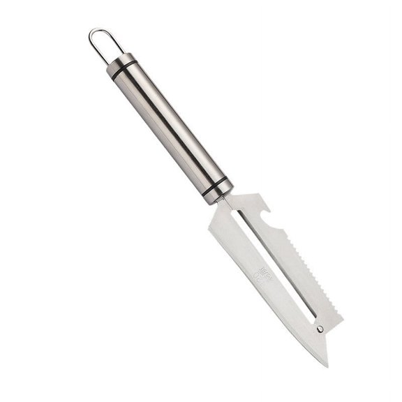 Stainless Steel Paring Knife, Multi-Purpose Kitchen Tool with Bottle Opener & Potato Chipper, Plastic Handle, 1-Piece Set (White)