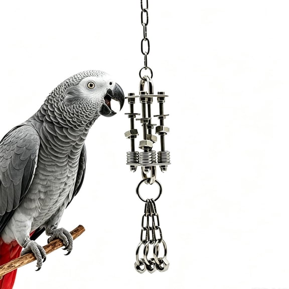 Stainless Steel Parrot Toys Large Bird Enrichment Toy 30cm Bolt Spring Style Hanging Bell for African Greys Amazons Cockatoos Macaws