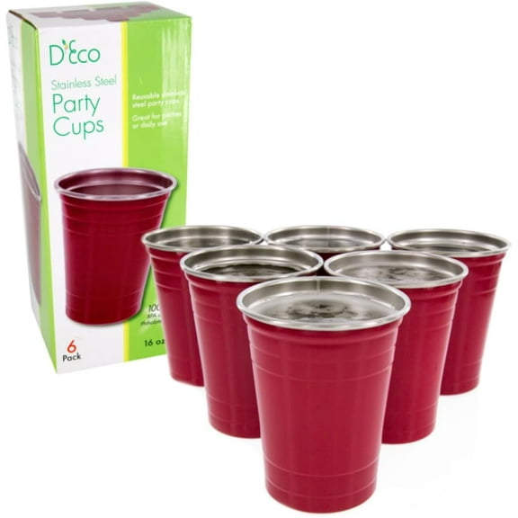 Stainless Steel Party Cups- Unbreakable Cups 16 oz (6 pack)- Dishwasher Safe Unbreakable Cups by D'Eco