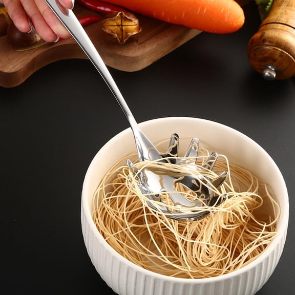 Stainless Steel Pasta Fork Spoon, Multi-Functional Slotted Strainer for Noodles, Ice & Kitchen Use