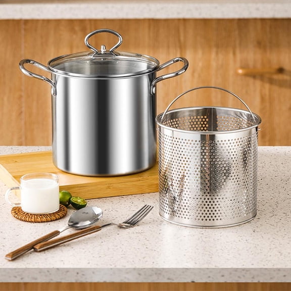 Stainless Steel Pasta Pot, Multi-pot With Strainer, Multi-purpose Soup Pot Frying Pot, Pasta Strainer with Handle, Spaghetti Cooker Steamer Stock Pot with Lid