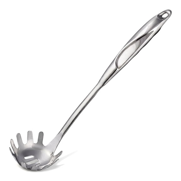 Stainless Steel Pasta Spoon - 12” Spaghetti Server with Teeth & Draining Holes - Rust-Resistant Pasta Fork for Noodles & Pasta - Dishwasher Safe Utensil for Everyday Use