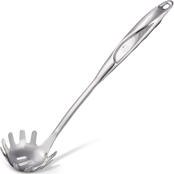 Stainless Steel Pasta Spoon - 12 Spaghetti Server with Teeth & Draining Holes - Rust-Resistant Pasta Fork for Noodles & Pasta - Dishwasher Safe Utensil for Everyday Use