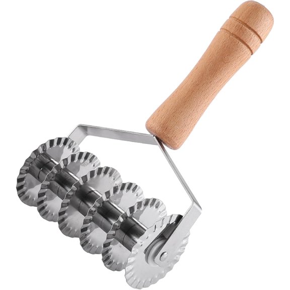 Stainless Steel Pastry Lattice Roller Cutter: Wooden Handle Dough Cutter Ravioli Cutter, Fluted Pastry Wheel, Pizza Dough Docker, Bread and Puff Pastry Baking Tool