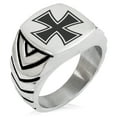 thumbnail image 1 of Stainless Steel Pattee Iron Cross Chevron Pattern Biker Style Polished Ring, 1 of 1