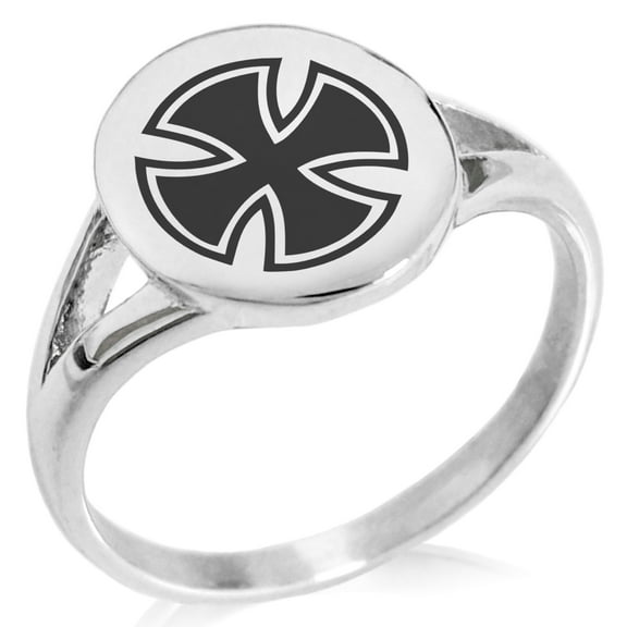 Stainless Steel Pattee Iron Cross Circlet Minimalist Oval Top Polished Statement Signet Ring