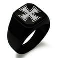 thumbnail image 1 of Stainless Steel Pattee Iron Cross Engraved Square Flat Top Biker Style Polished Signet Ring, 1 of 1