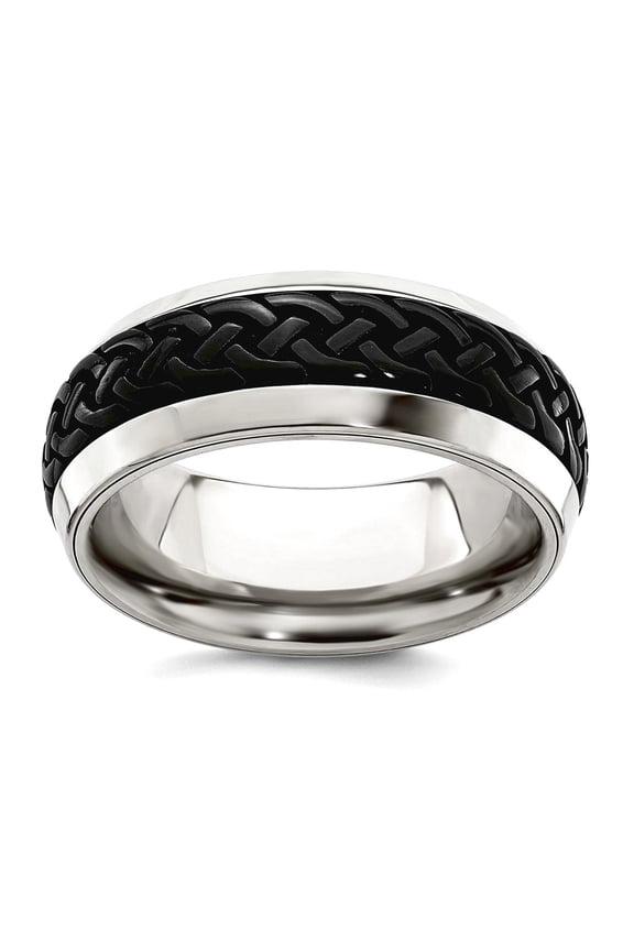 Stainless Steel Patterned and Black Titanium Casted 9mm Band Size 10.5 Ring for Women and Men