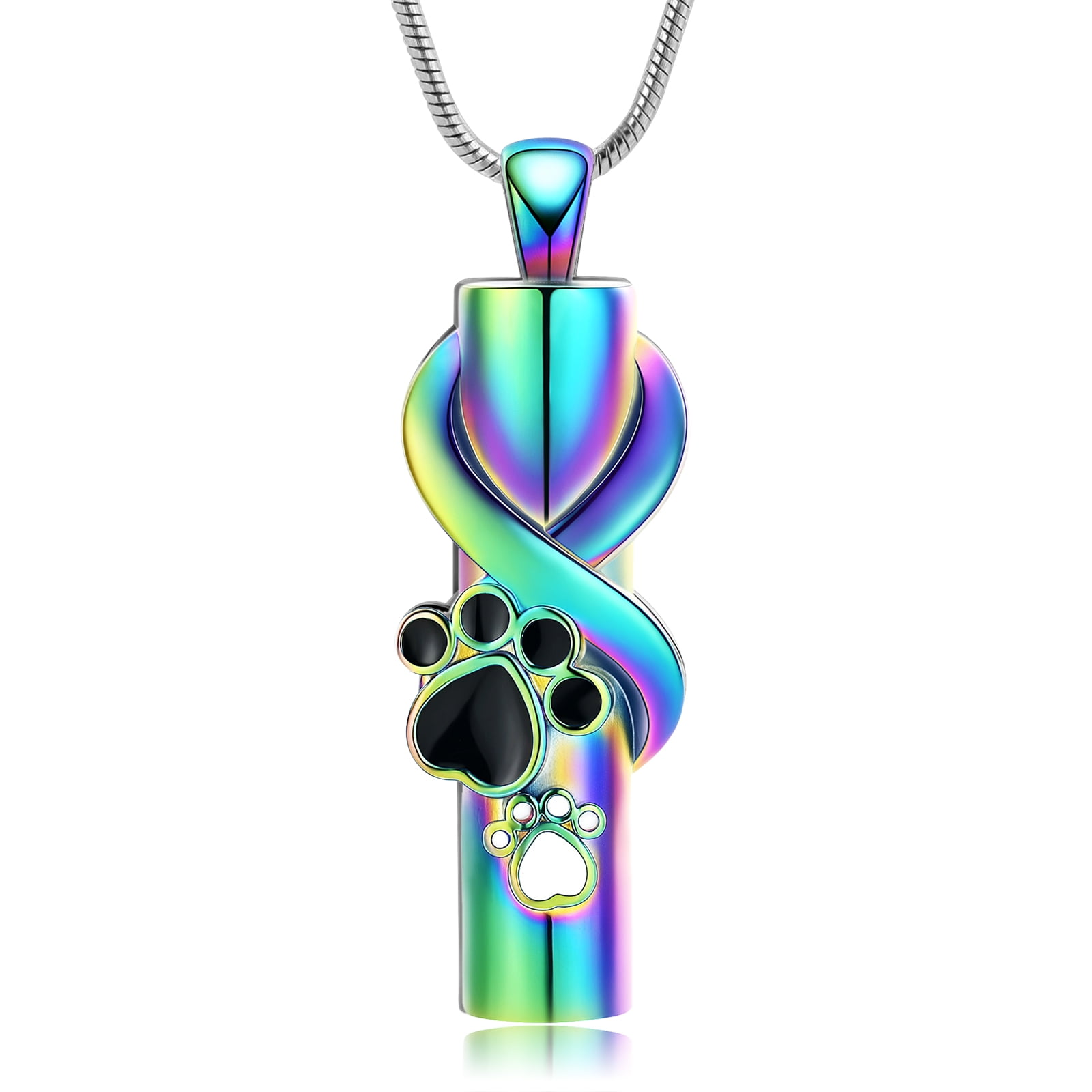 Stainless Steel Paw Print Cylinder Urn Pendant Necklace for Cremation ...