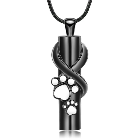 Stainless Steel Paw Print Cylinder Urn Pendant Necklace for Cremation Ashes Holder Necklace for Dog Cat Ashes Pet Memorial Jewelry