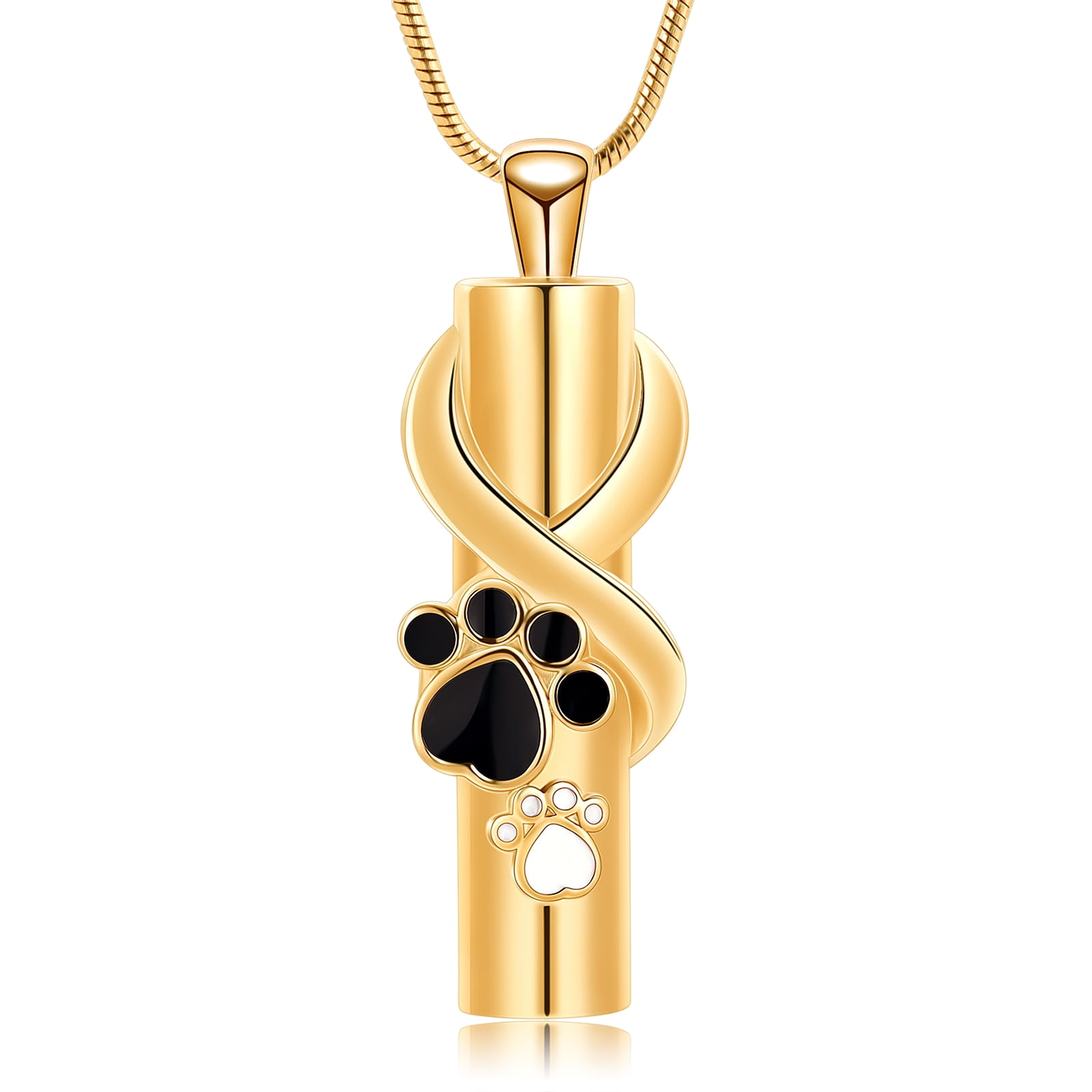 Stainless Steel Paw Print Cylinder Urn Pendant Necklace for Cremation ...