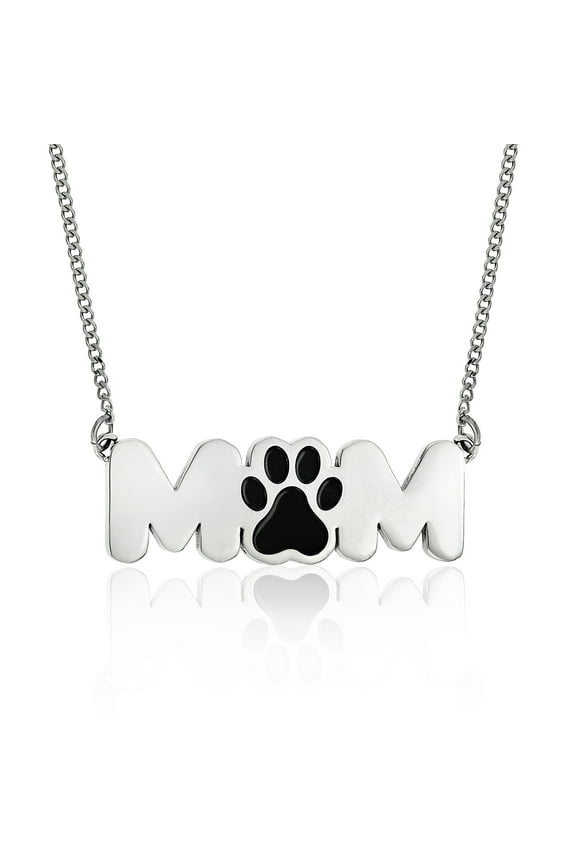 Stainless Steel Paw Print "Mom" Pendant Necklace - Perfect Gift for Dog Moms, Cat Moms & Pet Lovers