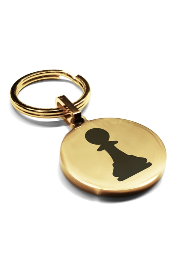 Stainless Steel Pawn Chess Piece Round Medallion Keychain Circle Ring