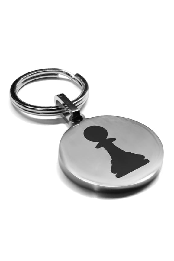 Stainless Steel Pawn Chess Piece Round Medallion Keychain Circle Ring