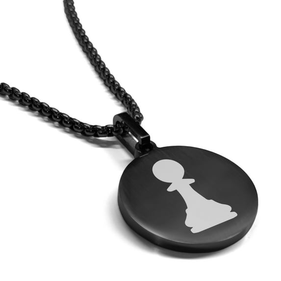 Stainless Steel Pawn Chess Piece Round Medallion Pendant Necklace