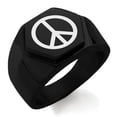 thumbnail image 1 of Stainless Steel Peace Engraved Hexagon Crest Flat Top Biker Style Polished Ring, 1 of 1
