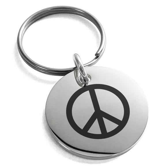 Stainless Steel Peace Engraved Small Medallion Circle Charm Keychain Keyring